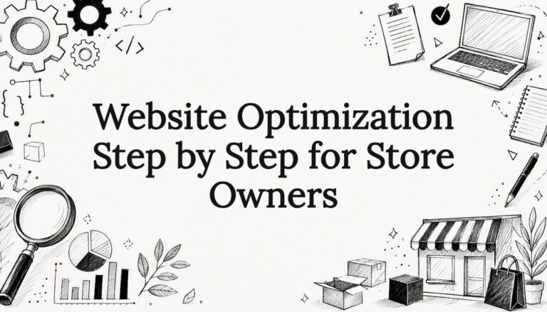 Decorative title card illustration for website optimization article