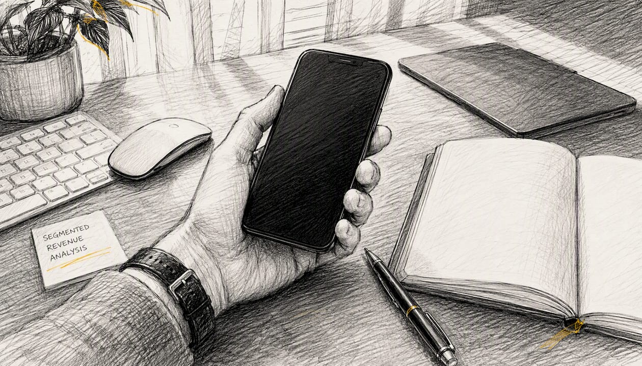 Hand resting near phone and keyboard on desk