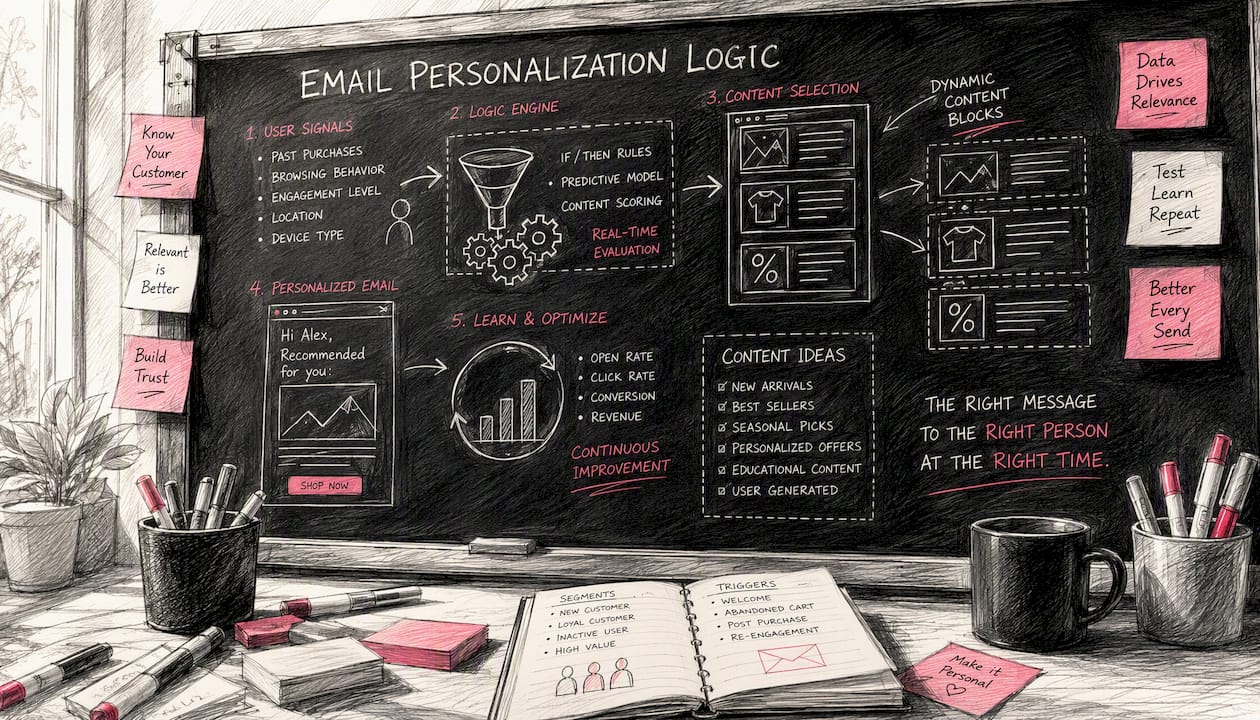 Hand-drawn dynamic content block diagrams on whiteboard