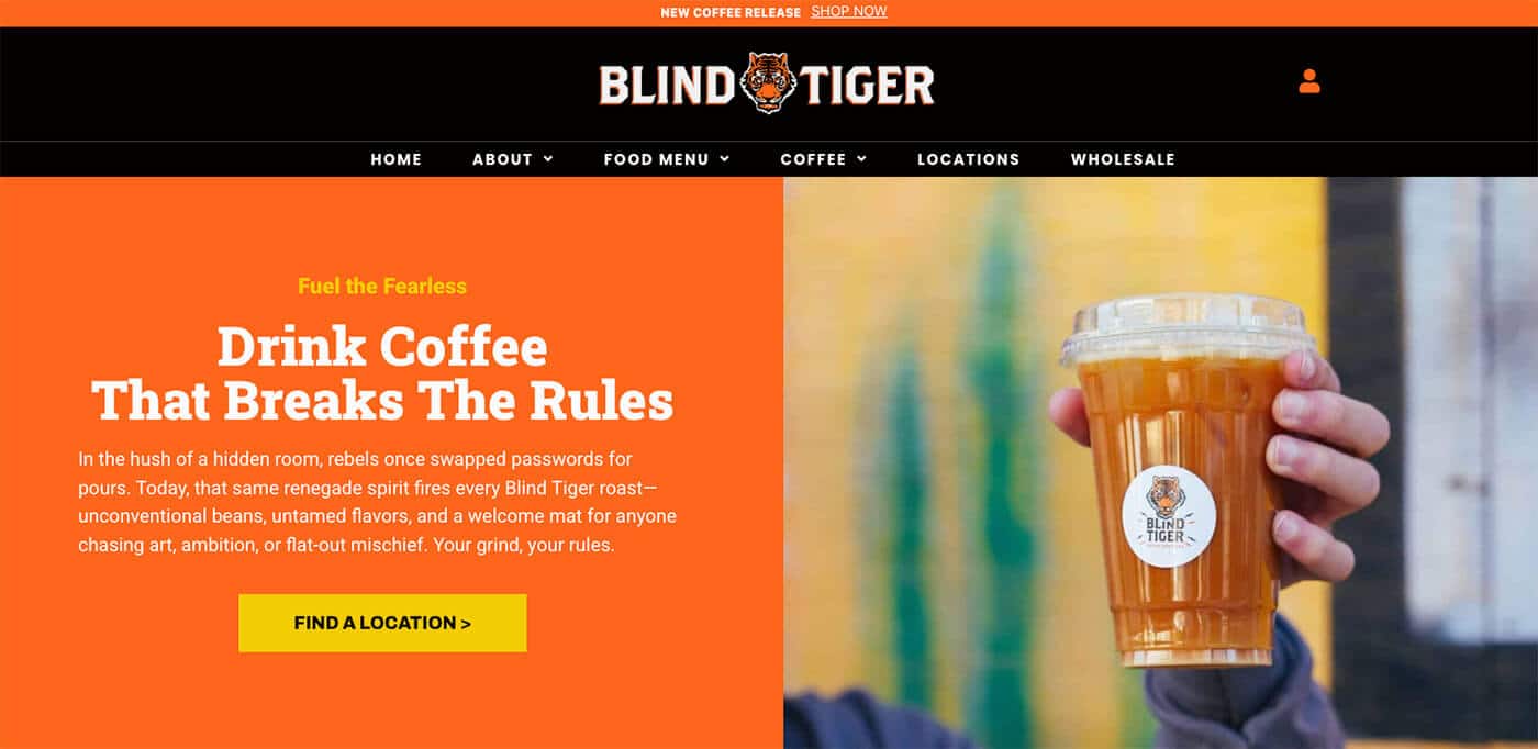 Blind Tiger Coffee Roasters Website Header